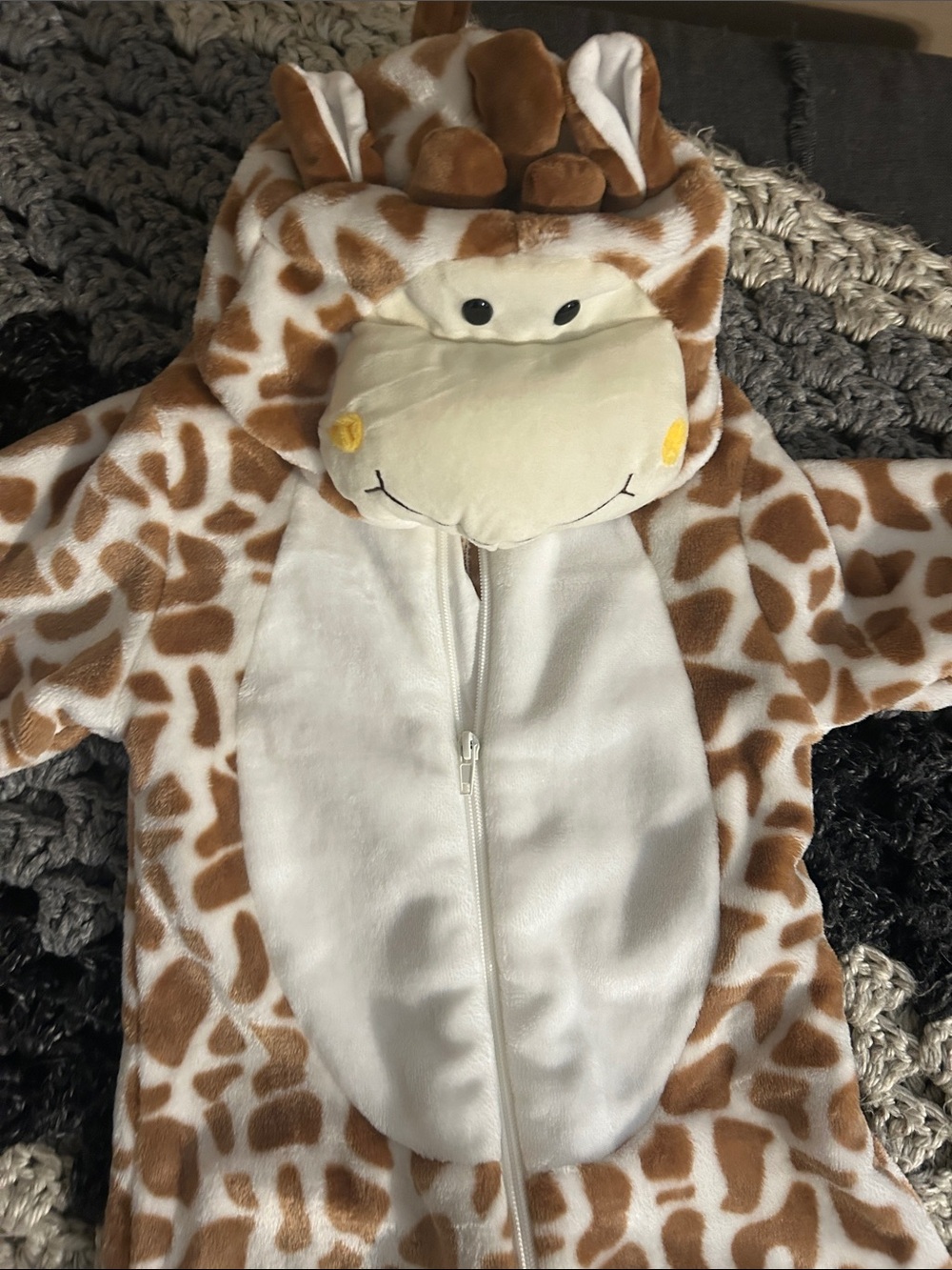 Halloween- Plush Giraffe Kids One-Piece Hooded Pajamas in Brown and Cream